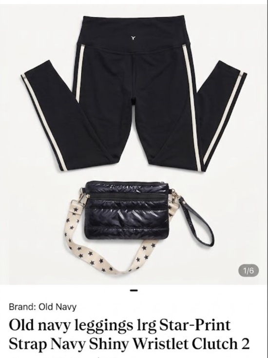 Top Trenz Handbags - Old navy leggings lrg Star-Print Strap Navy Shiny Wristlet Clutch 2 pc